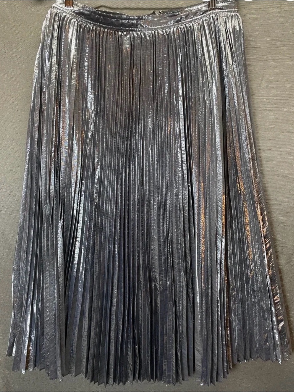 J. Crew Metallic Silver Pleated Midi Skirt - Picture 2 of 3